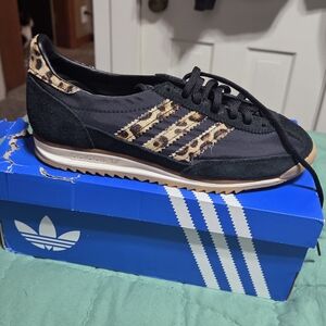 adidas Women's Black Sneakers with Leopard Stripe Accents